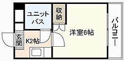 第六若宮ビル 6階1Kの間取り