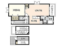 イースト　オーブ 3階1LDKの間取り