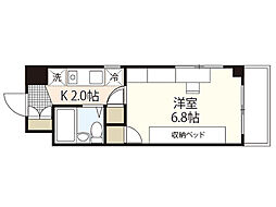 クルーズマンション 5階1Kの間取り