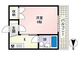 東雲ハイツ 1階1Kの間取り