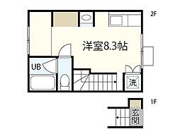 ポルトボヌール府中弐番館 2階ワンルームの間取り