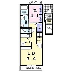 リバティコート 2階1LDKの間取り