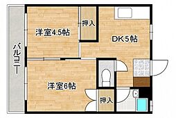 タカハシビル 2階2DKの間取り