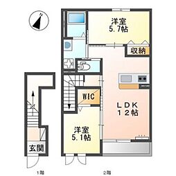 ムーンリバーA 2階2LDKの間取り