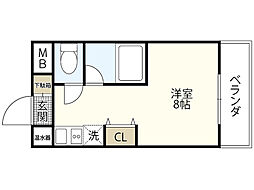 新第1田中興産ビル 2階ワンルームの間取り