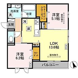 Wisteria寺家 1階2LDKの間取り