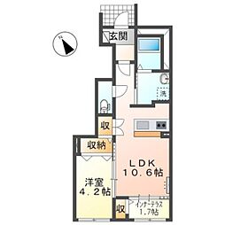 アンビエンテ川内 1階1LDKの間取り