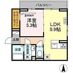 グレイスガーデンC 3階1LDKの間取り