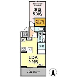 グレイスガーデンC 2階1LDKの間取り