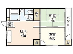 小川マンション 2階2LDKの間取り