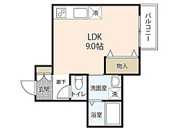 ディアム緑井 2階ワンルームの間取り