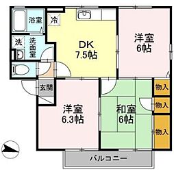 リアルエステート東原　C棟 2階3DKの間取り