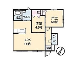 ルミナス上安　C棟 1階2LDKの間取り