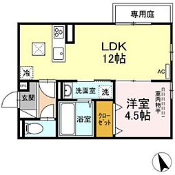 ノクターン　II棟 1階1LDKの間取り