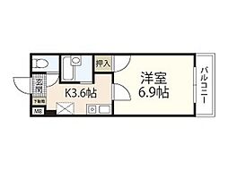 ジュネスモリカワ 1階1Kの間取り