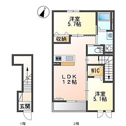 ムーンリバーA 2階2LDKの間取り