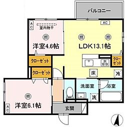 campanella温品 1階2LDKの間取り
