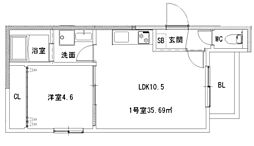 フォレスト青崎 1階1LDKの間取り