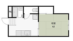 石木アパート 2階1Kの間取り