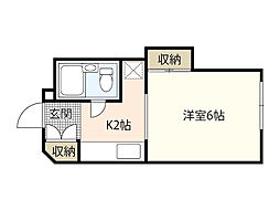 コーポ藤土 2階1Kの間取り