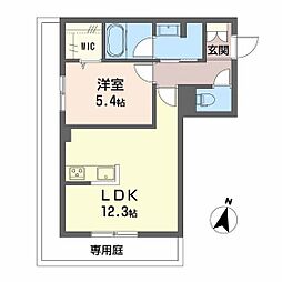 ルリエ府中レジデンス 1階1LDKの間取り