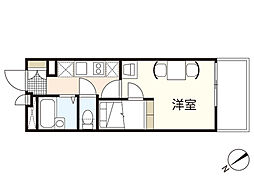 レオパレスCancer 3階1Kの間取り