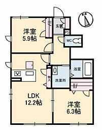 CasaAlegre8日下橋 2LDKの間取図画像