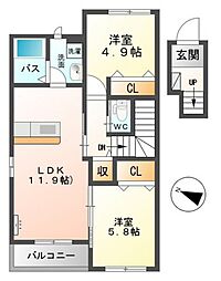 ラ・カーサ・フェリーチェ 2LDKの間取図画像