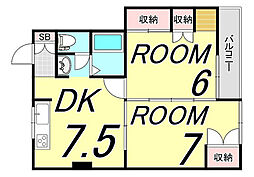 リバーフロントニシヒロ 2DKの間取図画像