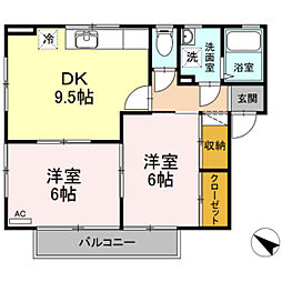 サンパール駅前B 2DKの間取図画像