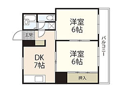 アップルビル 2DKの間取図画像