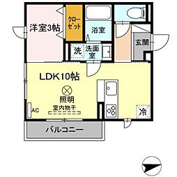 メルヴェール 1LDKの間取図画像