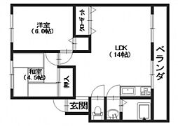 コーポ木下 2LDKの間取図画像