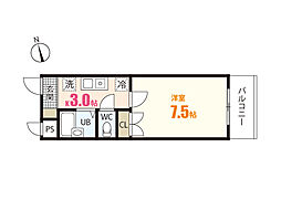 メゾン見門 1Kの間取図画像