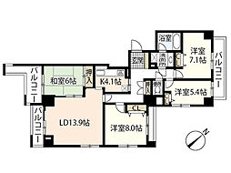 ヒルズパレット3番館 4LDKの間取図画像