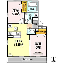 D-room花梨C 2LDKの間取図画像