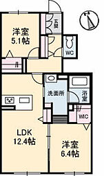 カーサ・アリビオ 2LDKの間取図画像