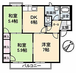 フレグランス塚本B 3DKの間取図画像