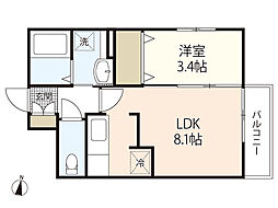 F・R1 1LDKの間取図画像