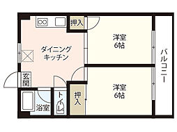 江島マンション 2DKの間取図画像