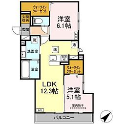 プレミア西条中央B棟 2LDKの間取図画像
