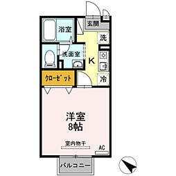 セジュールアンバタ 1Kの間取図画像