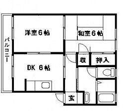 ネオハイツ沖野C 2DKの間取図画像