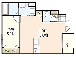 キャベンディッシュ上の浜 1SLDKの間取図画像