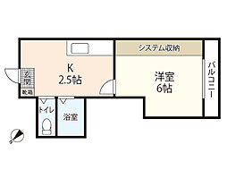 ハーシオン古田1 1Kの間取図画像