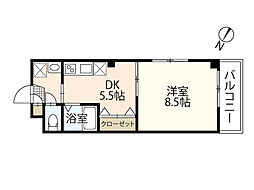 アスリート・リヨービル 2階1DKの間取り