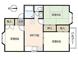 アネックスD 2階3DKの間取り