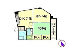 東宝ビル 4階2DKの間取り