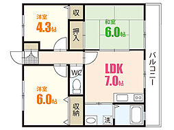 ベージュ278 3階3DKの間取り