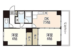市川マンション 3階2DKの間取り
